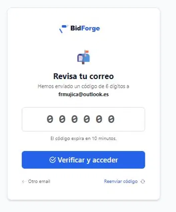 Introducir el código de 6 dígitos recibido por email