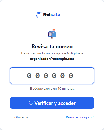 Introducir el código de 6 dígitos recibido por email