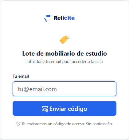 Pantalla de acceso a una subasta concreta pidiendo el email