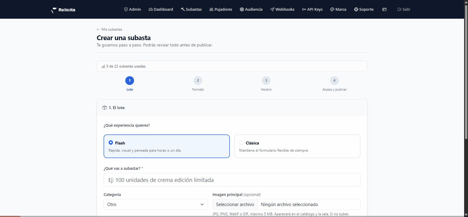 Crear una subasta en Relicita