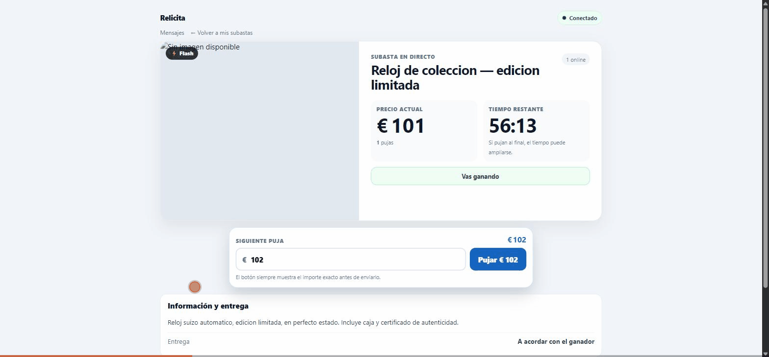 Sala de subasta en directo de Relicita